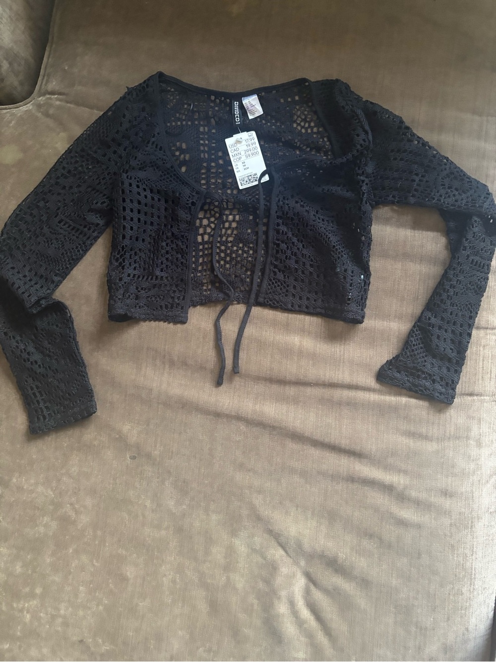 H&M Black Crocheted Tie-Front Crop Top